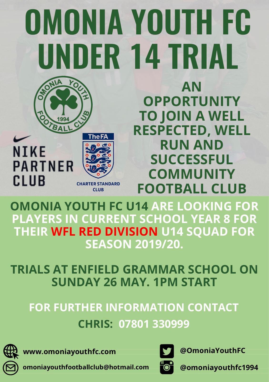 Omonia Youth FC Under 14 Greens are Looking for players for 2019/20