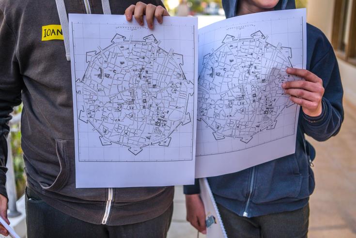 Greek Cypriot and Turkish Cypriot pupils participate in a study visit in the old town of Nicosia