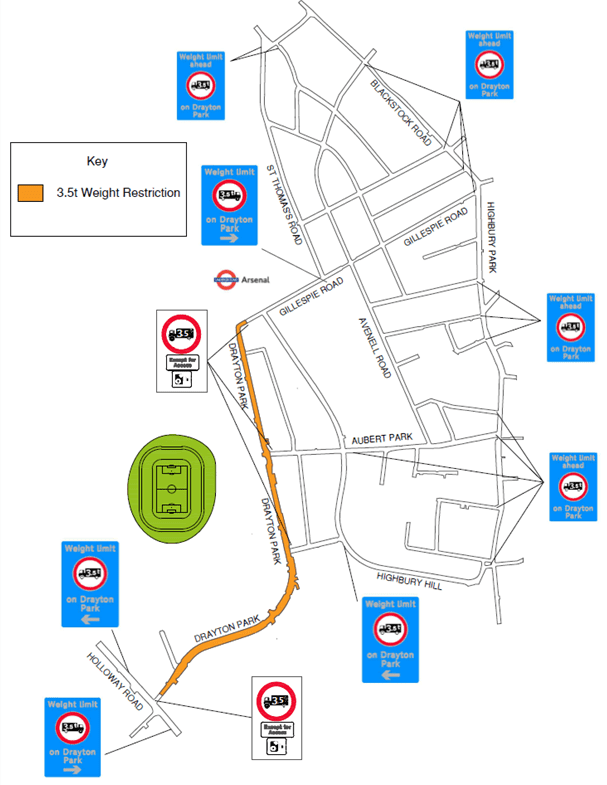 New trial virtual weight restriction on HGVs set to begin in Drayton Park
