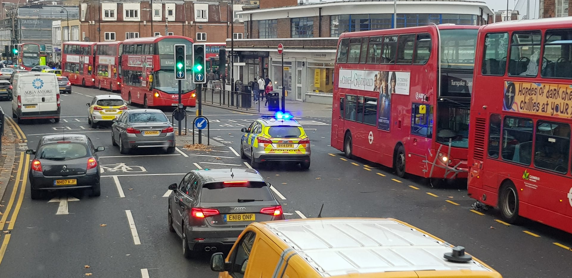 Traffic delays south bound in Green Lanes, Turnpike Lane