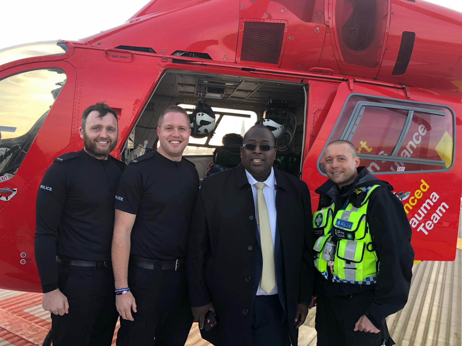 Left to right, PC Hamilton, PC Chatfield, patient and PC Robert Wright
