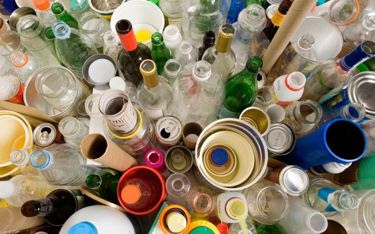 Fenced recycling enclosures in Cyprus supermarkets