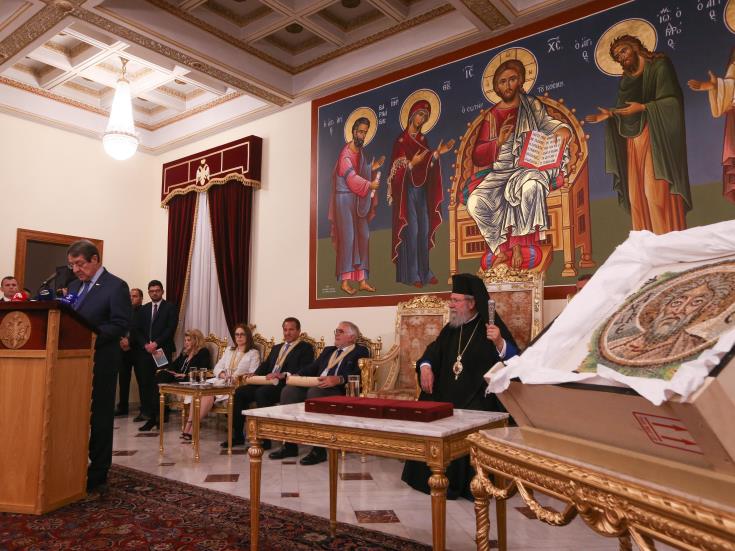 Looted mosaic from the Turkish occupied church of Panagia Kanakaria in Lynthragomi returns to Cyprus