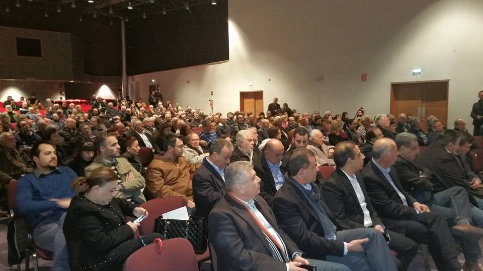 General Secretary Andros Kyprianou speaking at an open meeting on the Cyprus problem