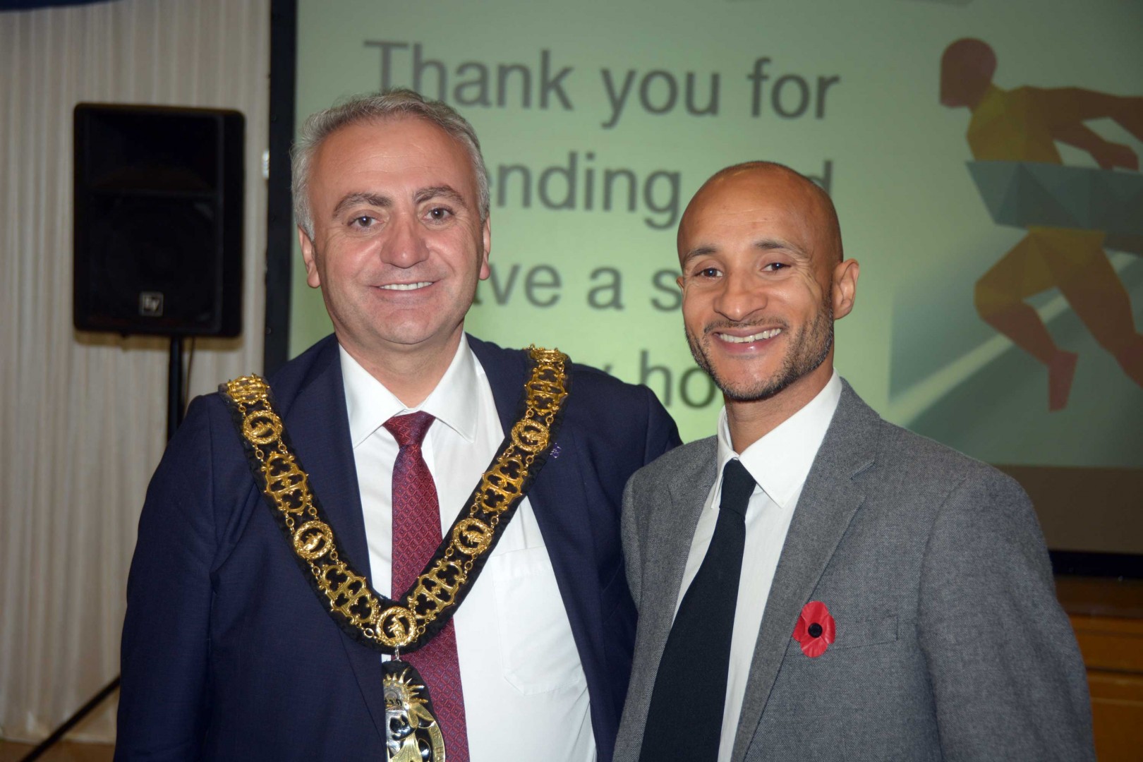 Mayor of Haringey Cllr Ali Gul Ozbek with gymnast Steve Frew
