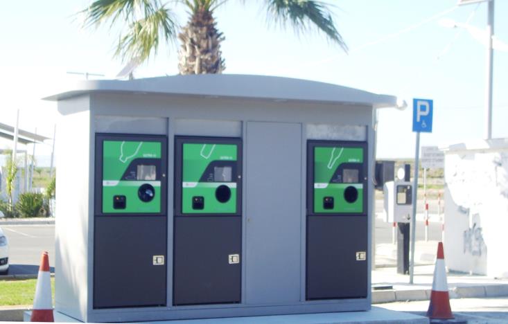 Recycling vending machine installed at Larnaka beach in Cyprus