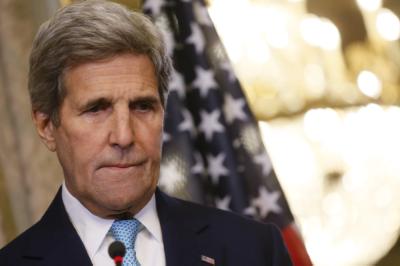 epa05230371 US Secretary of State John Kerry and Belgian Prime Minister Charles Michel (not pictured) hold a news conference after a meeting at the Lambermont in Brussels, Belgium, 25 March 2016. At least 31 people were killed with hundreds injured in terror attacks in Brussels, Belgium on 22 March. Islamic State (IS) has claimed responsibility for the attacks.  EPA/JULIEN WARNAND