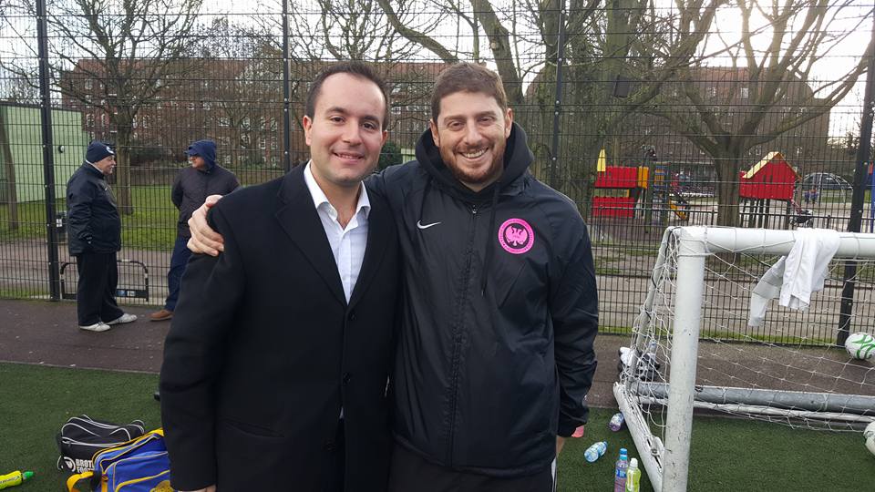 President of the National Federation of Cypriots in the UK at a KOPA league game