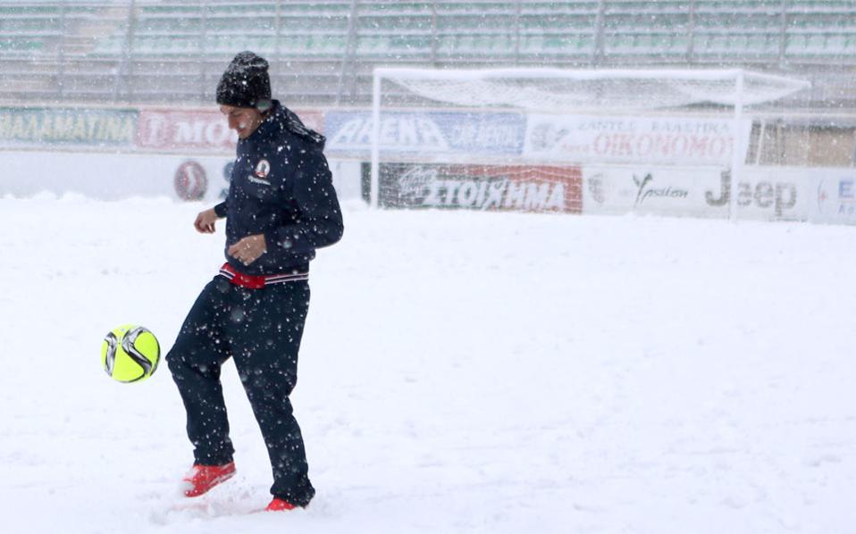 Bad weather in Greece but football matches still go on