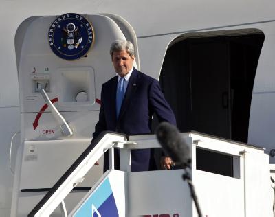 epa04883460 US Secretary of State John Kerry disembarks the plane at his arrival to Havana airport, Cuba, 14 August 2015. US Secretary of State John Kerry has arrived in Cuba Friday, for a historic visit during which he is to formally open the US Embassy in Havana after 54 years without diplomatic relations. Kerry became the first US secretary of state to visit Cuba in 70 years. The last chief US diplomat to set foot on the island was Edward Reilley Stettinius, who visited in March 1945 under President Franklin Roosevelt in the closing days of World War II.  EPA/ERNESTO MASTRASCUSA