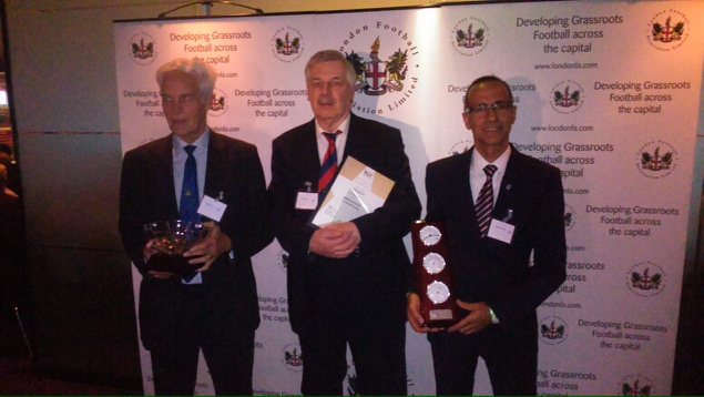 Andreas Anastasiou receives award from the LFA at Wembley Stadium