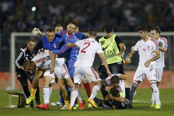 Serbia-Albania match abandoned following player brawl