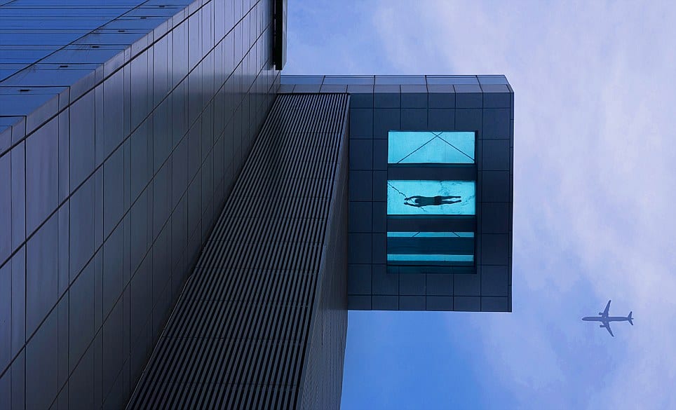 Swimming pool with nothing but glass underneath