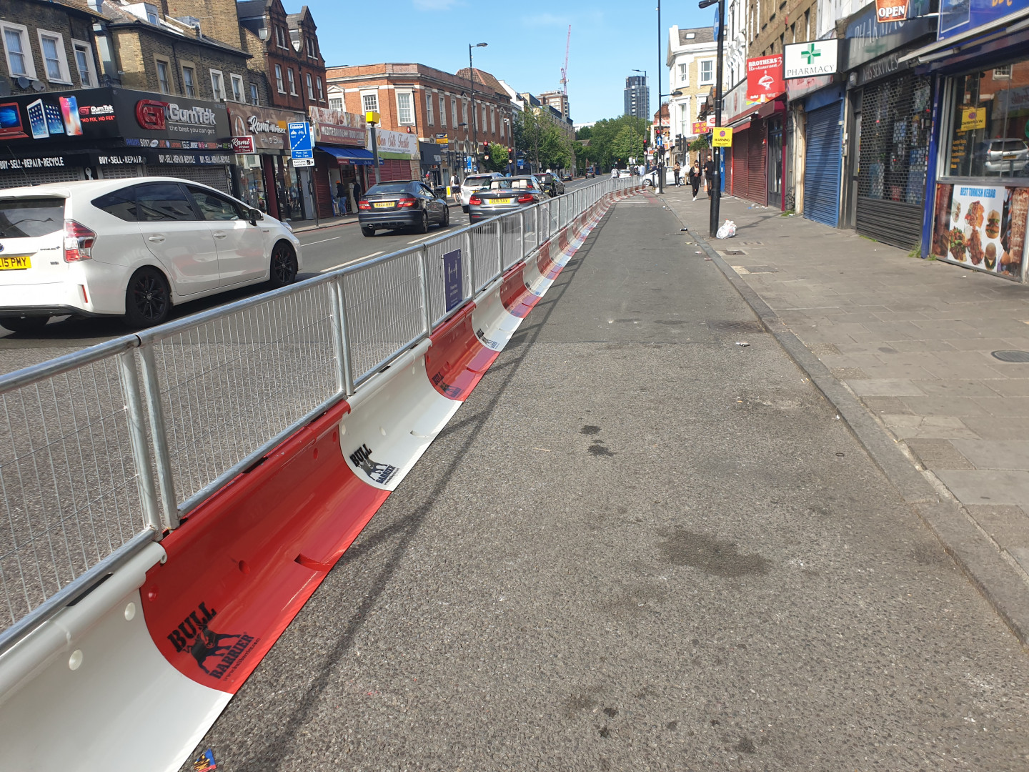 Action to help pedestrians with social distancing at Nag’s Head in Islington