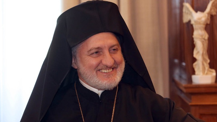Greek Orthodox Archbishop Elpidophoros of America speaks at the Democratic Party convention