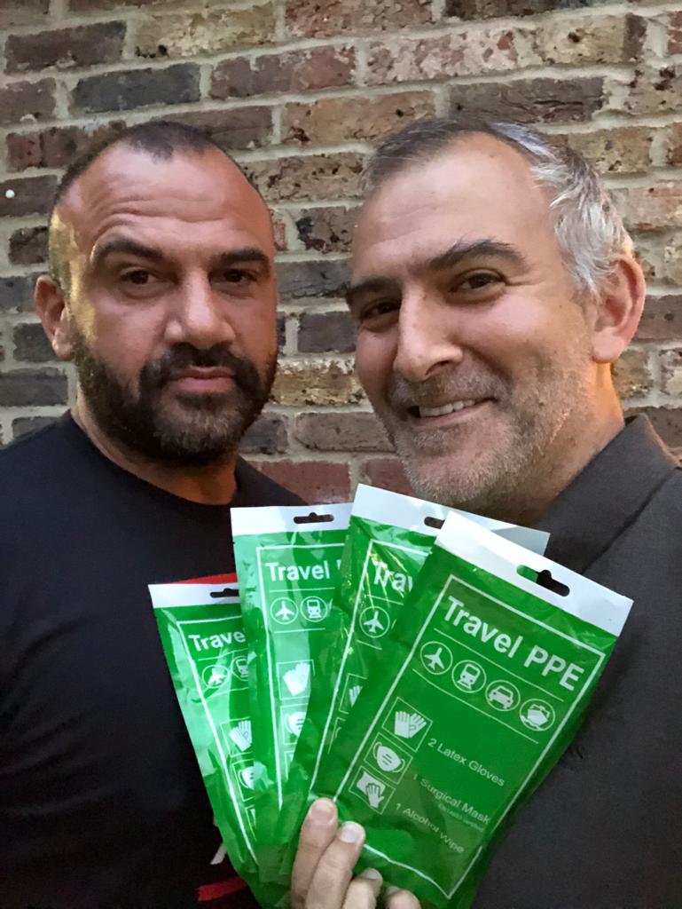 UK Cypriot businessmen Andreas Orphanides and Ozmen Safa donated Travel PPE packs to all the spectators and players at the Haringey Borough v Aldershot match