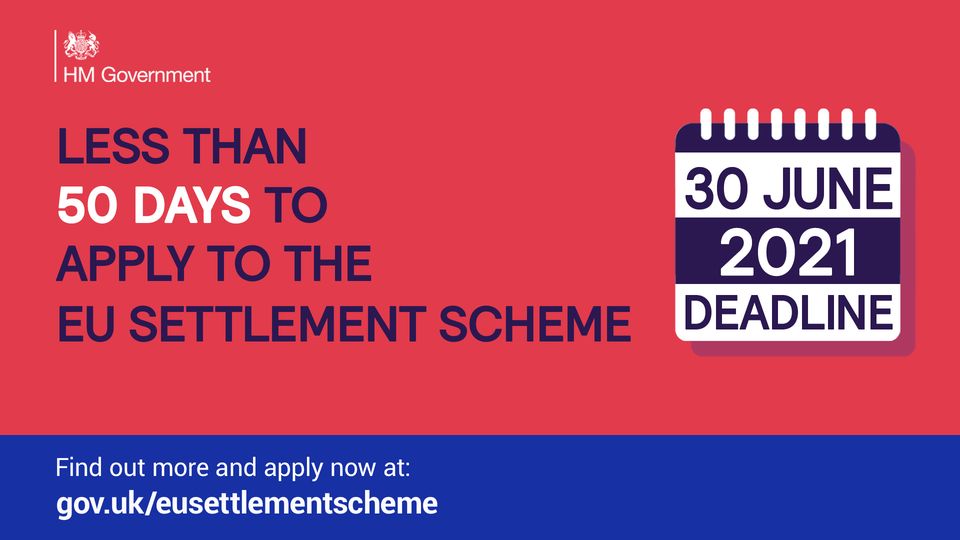 If you’re an EU, EEA or Swiss citizen (resident in the UK by 31 December 2020), you now have less than 50 days left to apply to the EU #SettlementScheme