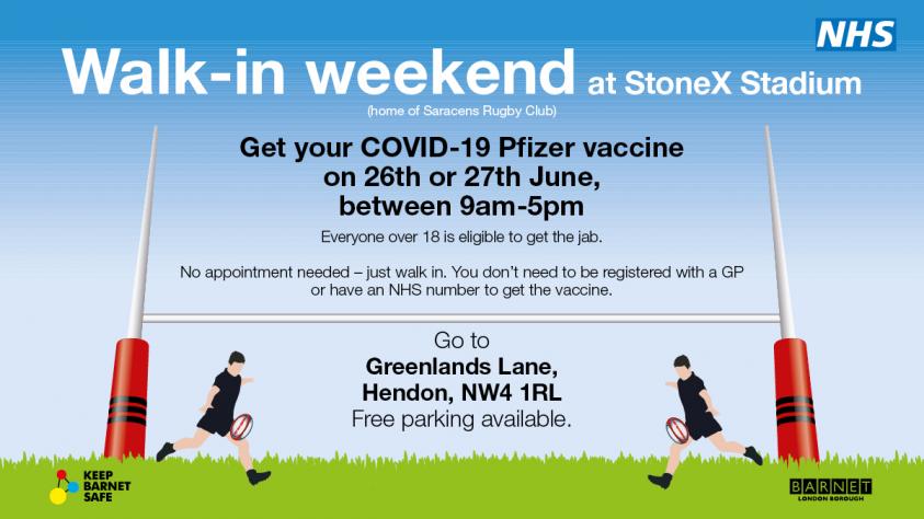 Barnet Vaccine walk-in weekend at StoneX Stadium – get your jab at the home of Saracens rugby club