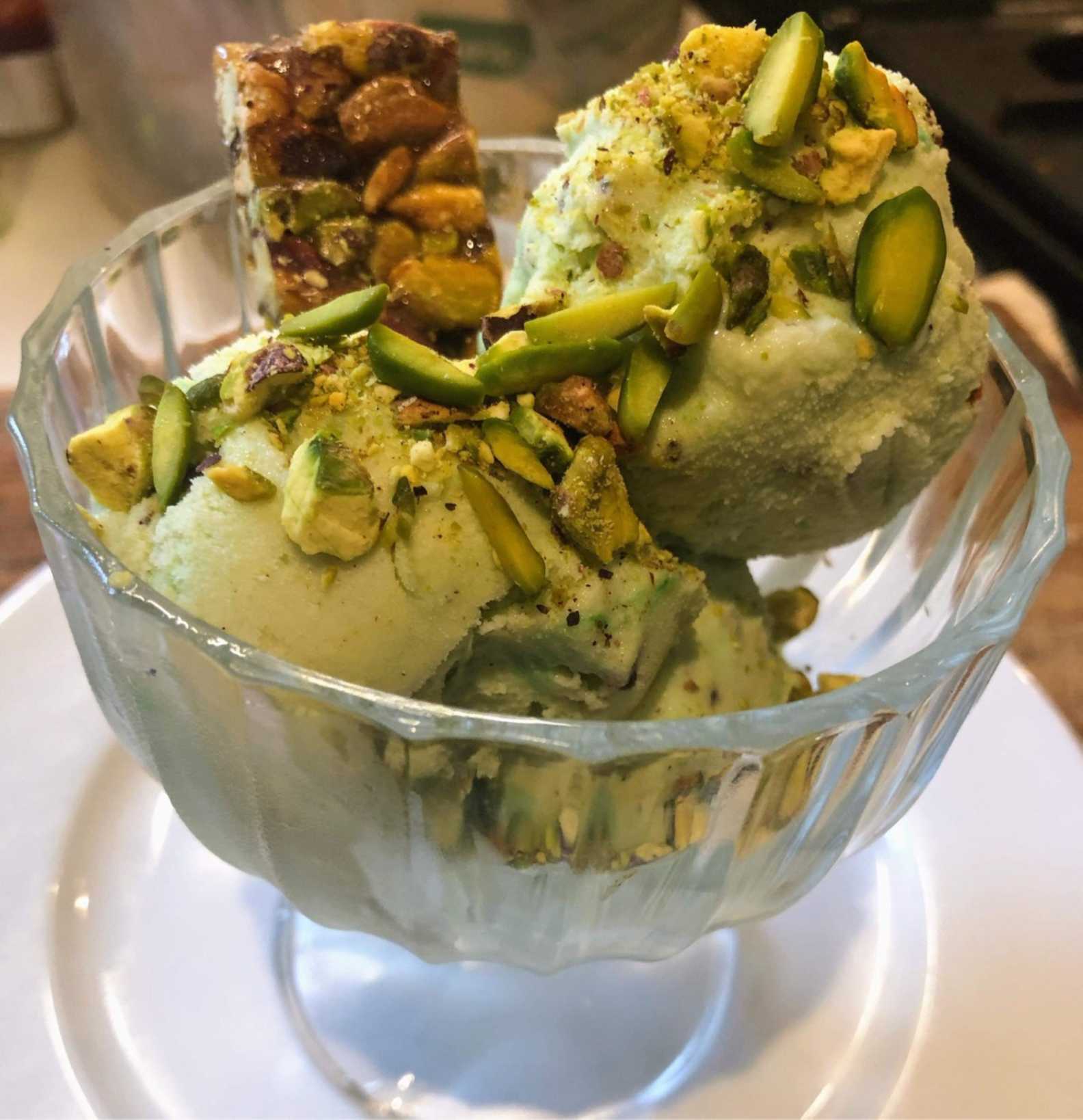 UK Cypriot celebrity Chef Loulla Astin shows us how to make Pistachio and mastic gum ice cream