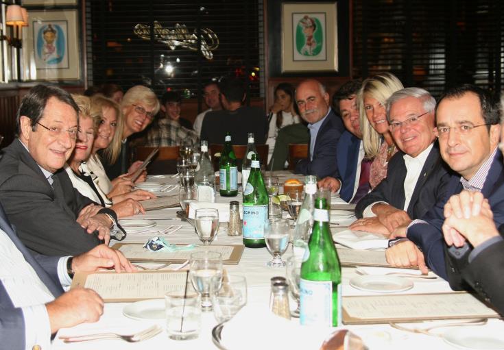Cyprus President Anastasiades attends dinner with Senator Bob Menendez