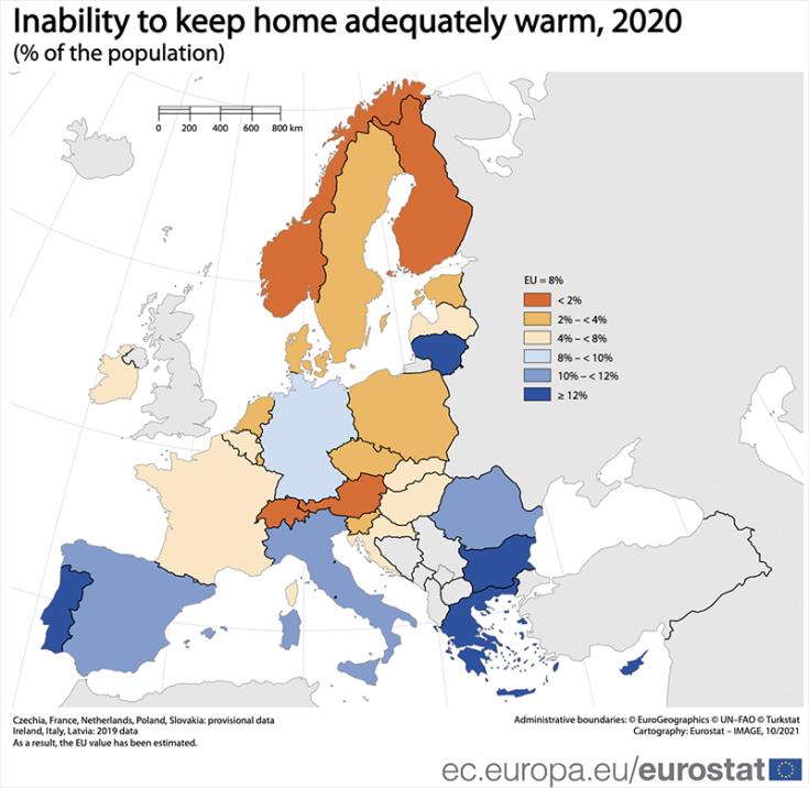 Eurostat: 21% of Cypriots said they were unable to keep their home adequately warm in 2020