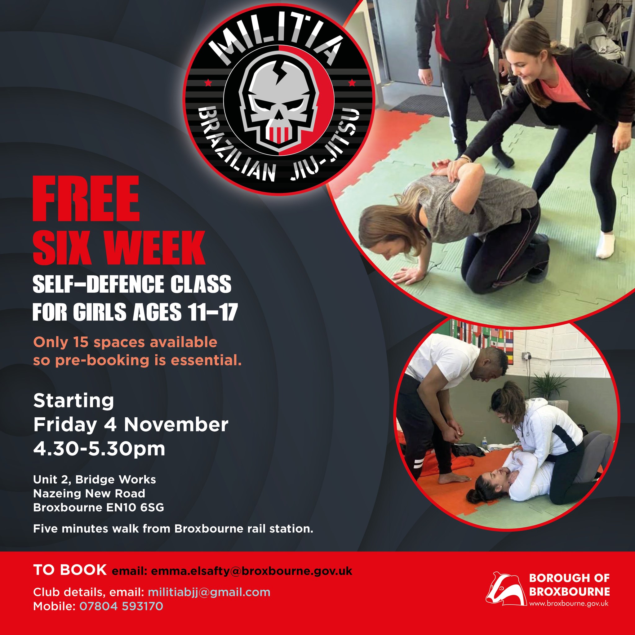 Free self-defence classes for girls in the Borough of Broxbourne