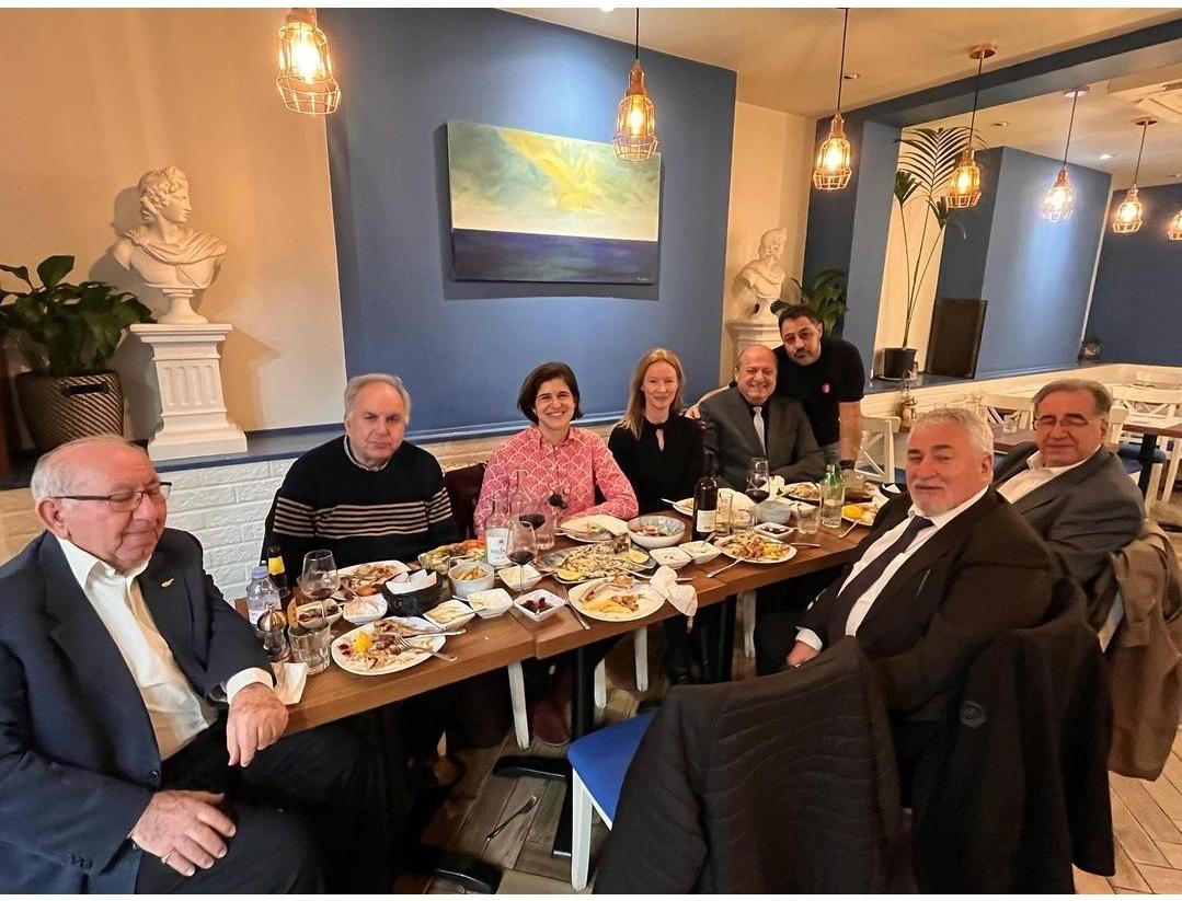 Sarah Sackman the Labour parliamentary candidate for Finchley and Golders Green has dinner with members of the Cypriot community