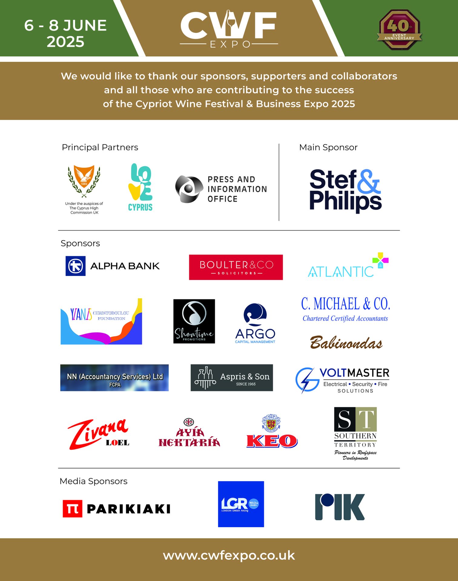 The Cypriot Wine Festival and Business Expo would like to thank their sponsors